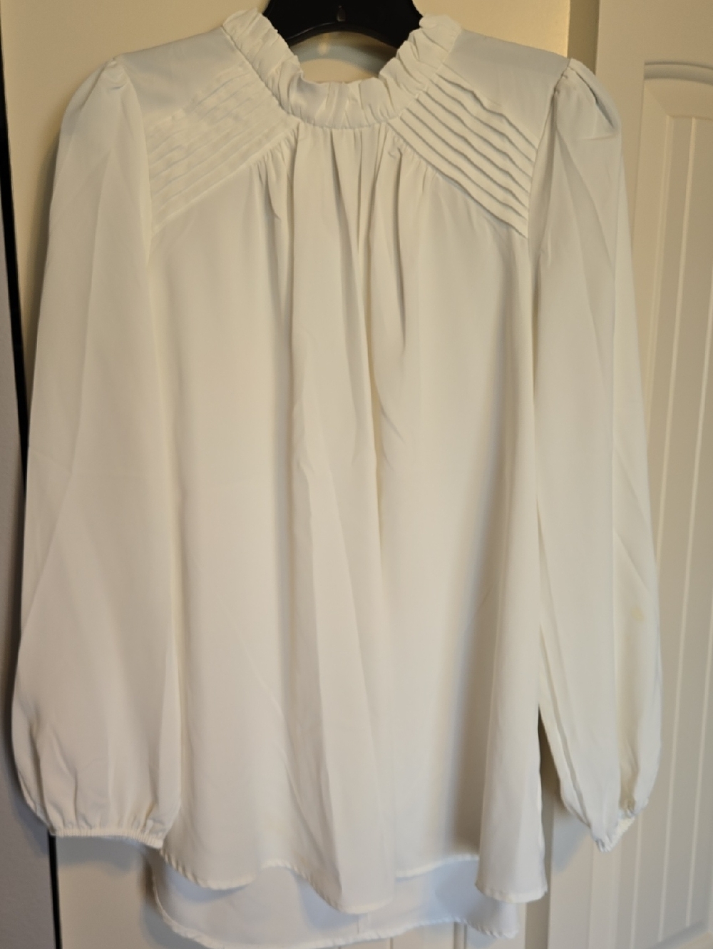 JODIFL White Ruffle Neck Long Sleeve Blouse
